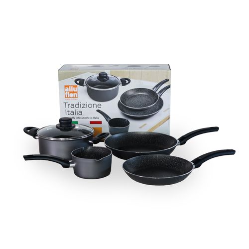 ALLUFLÓN (Moneta) Batería de cocina ITALIANA de 5 piezas, seguro para la salud.