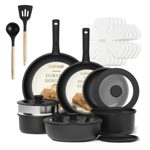 Bateria/Set de ollas Carote 21 piezas color negro, con mango desmontable.
