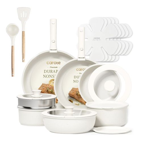 Bateria/Set de ollas Carote 21 piezas color blanco, con mango desmontable.